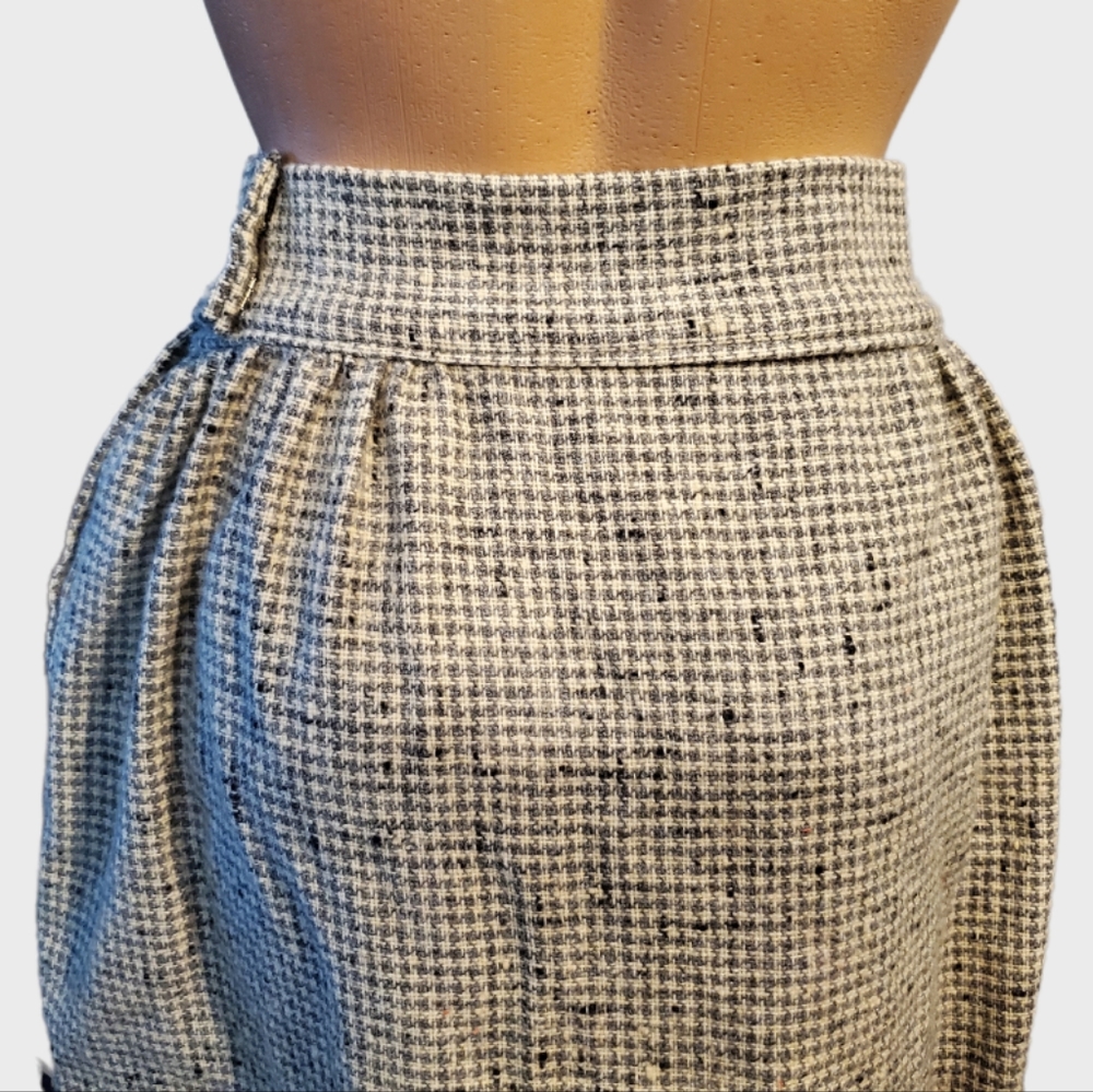 Vintage Skirt Houndstooth Wool Grey XS 1970's - Picture 3 of 10